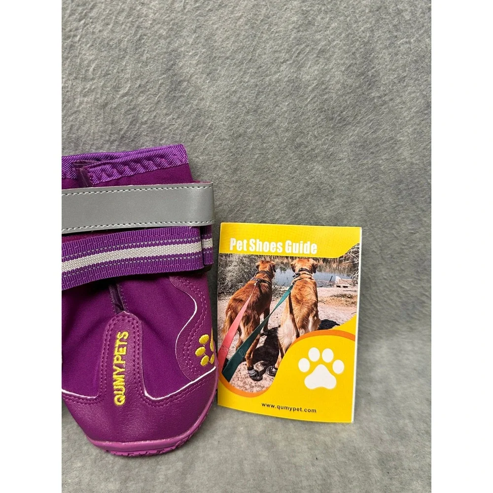 QUMY Dog Boots Purple Reflective Adjustable Straps Size 7 Paw Protection